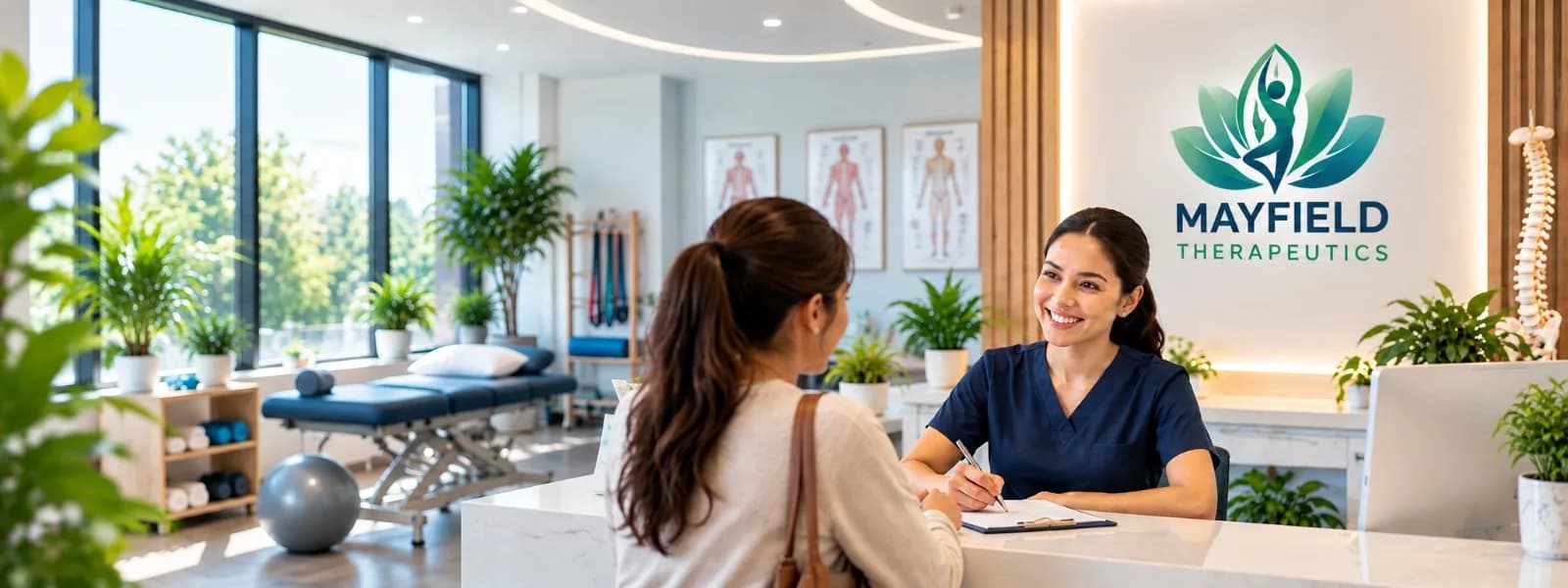 Client checking in at the Mayfield Therapeutics front desk